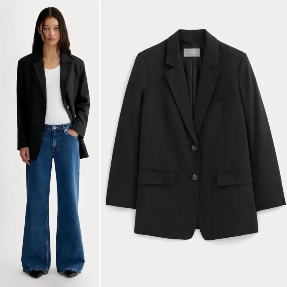 Everlane TENCEL Oversized Blazer Black Size 16 NWT Sustainable Structured - Picture 12 of 12